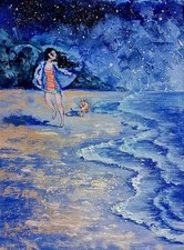 Nacht Landschaft Ölbild 15x20