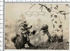 DDR Kinder TV Ansichtskarte Herr Fuchs und Frau Elster mit Trompete neben Birke