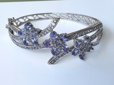 Natürlicher Tansanit Armband Armreif 925 Silber 14K Weissgold 21,2 Gr. 