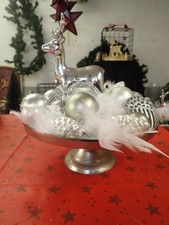 Weihnachten Elch Rentier Silber Schale Tablett Aluminiumguss Glaskugeln LED ø30