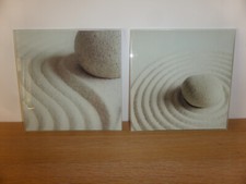 2 x Glasbild Sand Stein 20 x 20 cm beige Wohlfühloase Wellness Wandbild Bild