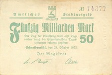 Schneidemühl Stadt 50 Milliarden Mark 1923 gebr. mit Prägestempel Wz. Kreuzm.