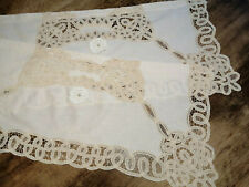 2 Scheibengardinen Bändchenspitze bestickt natur Häkelblüte Perle Shabby chic