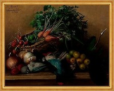 Natureza Morta Estevao Silva Gemüse Stillleben Vögel Zwiebel Korb B A2 01703