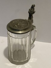 Bierkrug Bergsteiger Alpenverein Berg alter Bierkrug Glas Zinndeckel Bayern 1/2