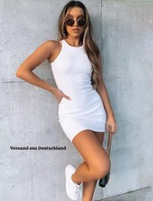 Minikleid Sexy Damen Sommer Schwarz und Weiß Gerippt Party Ärmeloses S M L — NEU