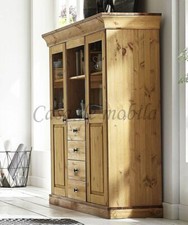 Massivholz Highboard 143x145x45cm Kiefer massiv gelaugt geölt Vitrinen-schrank