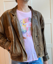 Original Vintage Lederjacke Used Look der 90er, Unisex, Größe 44, echt Leder