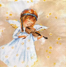 3 Servietten ~ Weihnachten, Engel mit Geige ~ 33x33