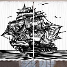 Piratenschiff Rustikale Gardine Nautik Linie Kunst