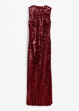 Kleid mit Pailletten Gr. 36/38 Dunkelrot Maxi-Dress Abendkleid Partykleid Neu*