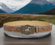 WESTERN GÜRTEL PFERDE  SCHNALLE VEGANER GENARBTER LEDERGÜRTEL GÜRTEL 102cm JEANS