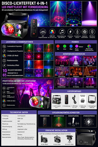 Fwiull disco light - disco, 4in1