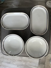 2 Schüsseln/2 Serviert Platten/Porzellan /Kahla Weiß /Schlichter Blaugold Rand