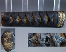 Tsuka Griff Sakura Menuki Kiku Chrysanth Fuchi Kashira Schwert passend Tsuba