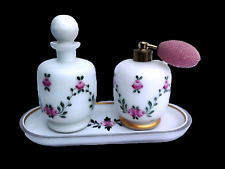 Flacon Zerstäuber Tablett Schminktisch Set Milchglas Rosen Art Deco De Vilbiss