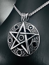Stern Pentagramm  Stein Anhänger Edelstahl Halskette Hexe Kreis Knoten 285A