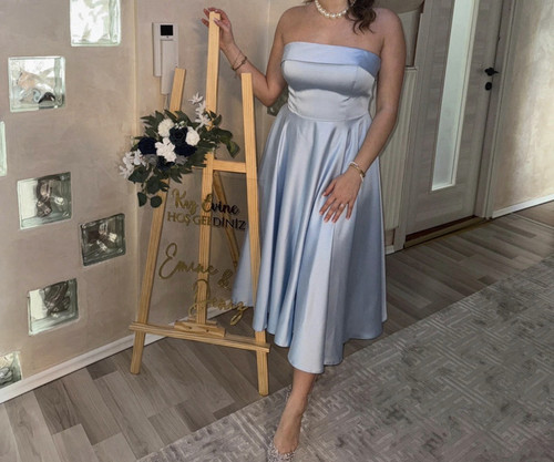 Damen abendkleid hellblau midi - hellblau,