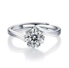 925 Sterling Silver Moissanite Ring Six Claw Twisted Adjustable Anniversary