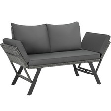 Rattan-Loungesofa Sintra, verstellbare Armlehnen, 2in1 grau B-Ware