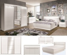 Schlafzimmer komplett weiß hochglanz IRIS Set C Schrank Bett Schrank Kommode LED