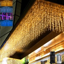 Eisregen Lichterkette Vorhang Außen Eiszapfen 200/400/600 LED 8 Modi Weihnachten