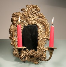 stilvoller Messing Blaker Wandspiegel m. integriertem Kerzenhalter - Ornamentik
