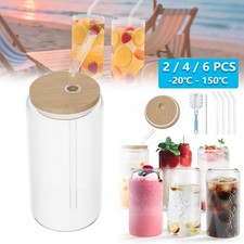 2/4/6 Stück Trinkgläser Glasbecher Cocktail Gläser Bambusdeckel & Glasstrohhalm