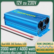 Wechselrichter Reiner Sinus 12V 2000W/4000W zu 230V 2AC 2USB Spannungswandler