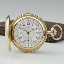 Sandoz Rare Swiss 18k Gold Hunter Minutenrepetition, Tachymeter Chronograph 1900