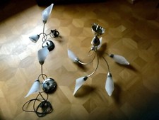 Hängeleuchter u. 2 passende Stehlampen aus Chrom m.Glaselementen, top Zustand