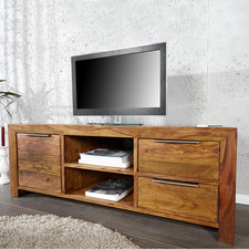 Massives TV-Board PURE 135cm Braun Sheeshamholz Lowboard Fernsehtisch Schrank