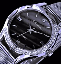 Excellanc Damen Mesh Armband Frauen Uhr Schwarz Silber Farben Strass M52