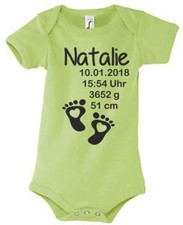 Babybody Strampler Geburt bedruckt Druck Größe Datum Gewicht Wunsch Name 57