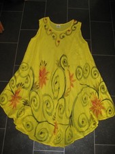 Viskosekleid, Sahiba, M,L, Gelb, Stickerei, Hippie, Tunika, Kleid, A - Linie