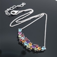 COLLIER AUS 925/- SILBER RHODINIERT MIT MULTI EDELSTEINEN SCHMUCKJAGD