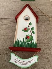 Land-Art ,Vogelhaus  mit Schild Willkommen aus Holz ,Handarbeit 