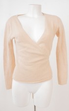 Angora-Wolle Damen Wickelpullover Gr. S Beige Flauschig Bindegürtel