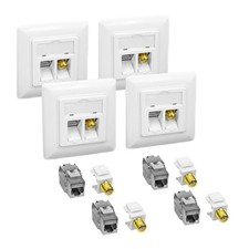 4x Cat6A Netzwerkdose mit Keystone Jack Modul 10Gbit RJ45 LAN + TV SAT F-Antenne