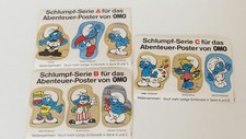 Schlumpf Schlümpfe - OMO Aufkleber Serie A, B, C Komplettsatz je 13,7 x 10 cm