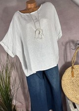 NEU   100 Leinen Shirt oversize Italy Loose Fit WEIß 40 42 44 46