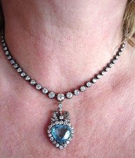 Antik Altschliff Diamant Aquamarin Collier 585 Gold Aquamarin Diamant Anhänger