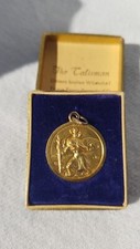 Hl. Christophorus Medaillon Anhänger 925 Silber vergoldet Bergbau 60er mit Box