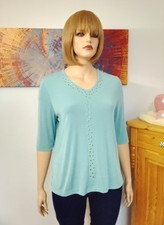 CITIKNITS - edles tolles Slinky-Shirt Gr.XL grün mit Zier-Besatz & 3/4-Ärmeln