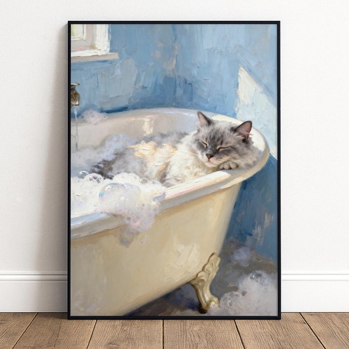 Katze badewanne poster - badewanne, lustig
