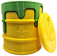 Fass "Atommüll" mit Stifte