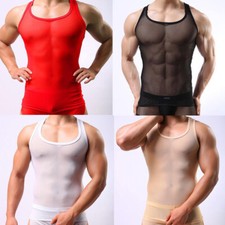 Herren Muskelshirt Netz Transparent Unterhemd Badebekleidung Unterwäsche Tops
