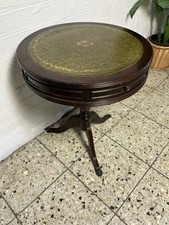 Trommeltisch englisch Antik Tisch Biedermeier Mahagoni Beistelltisch Leder  Rund