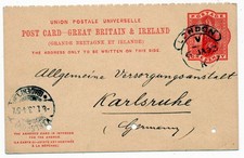 Großbritannien 1893 Ganzsache London Karlsruhe Victoria  Michel Nr. P 26