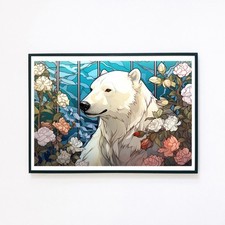 Eisbär Arktis Botanischer Berg Schnee Illustration A5 Wanddeko Kunstdruck 